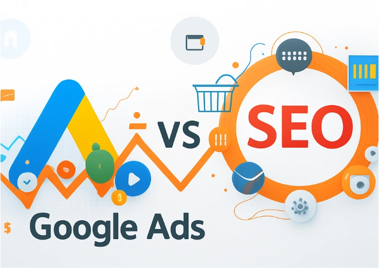 Google Ads and SEO comparison illustration